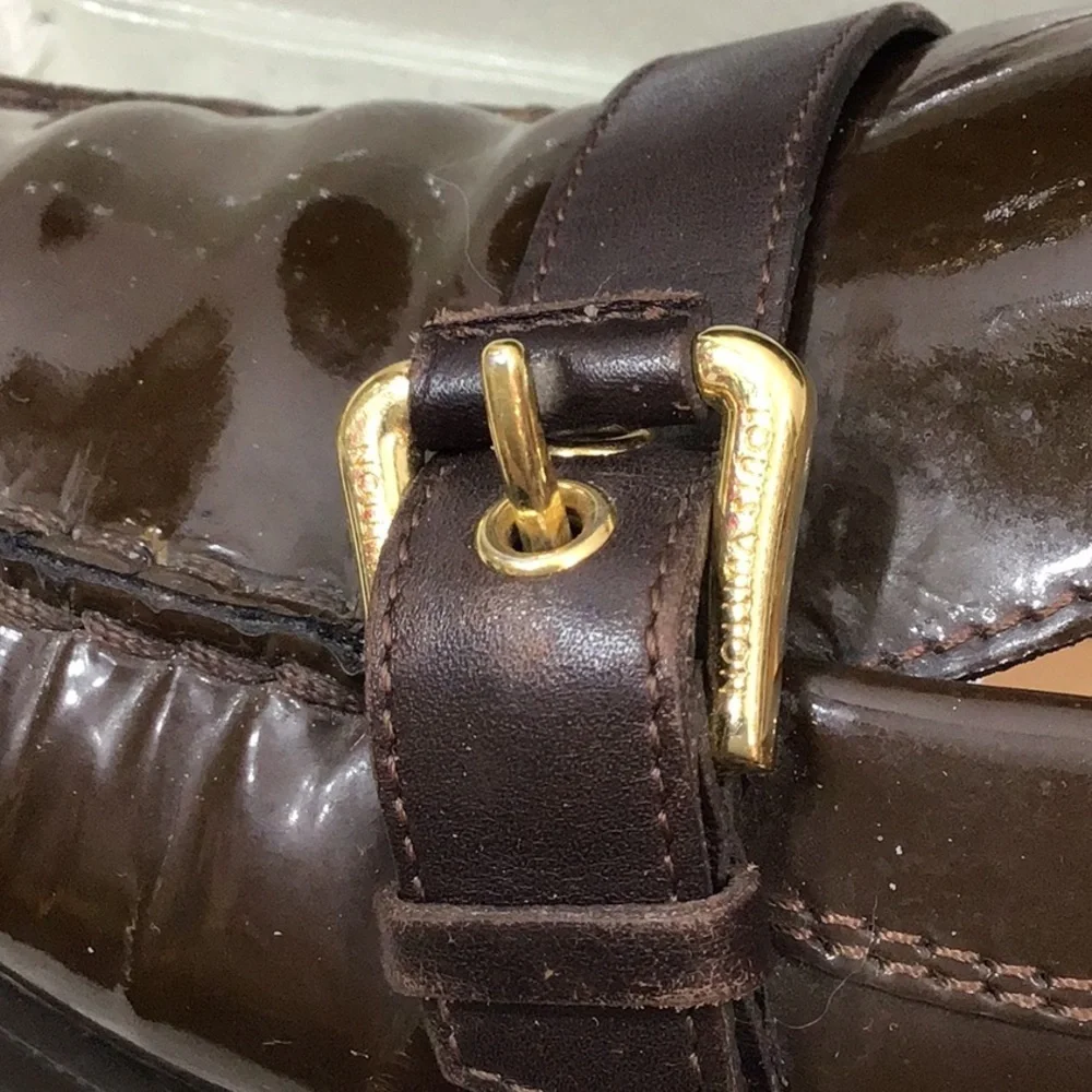 Louis Vuitton Dark Brown patent leather moccasin Loafers with Gold Buckles 37